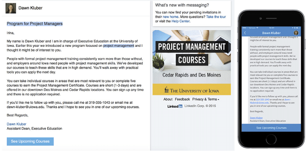 Chương trình quảng cáo tin nhắn LinkedIn dành cho người quản lý dự án