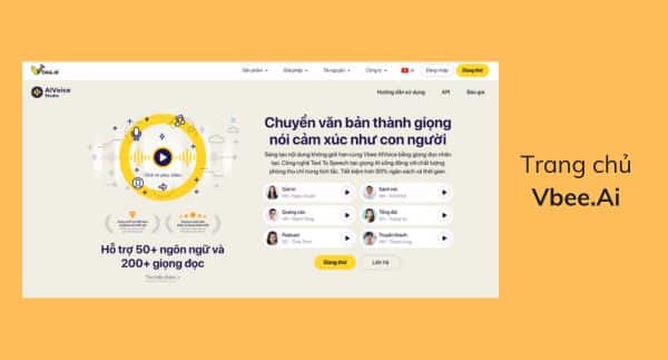 Trang chủ của App đọc văn bản tiếng Việt Vbee